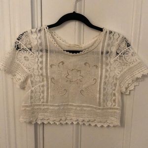 Lace and Linen White Crop Top